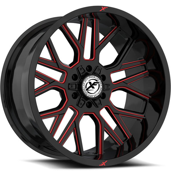 XF Off-Road XF-235 Gloss Black with Red Milled Spokes Center Cap