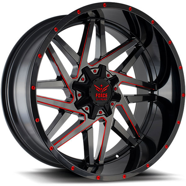 Force Off-Road F01 Gloss Black with Red Milled Spokes