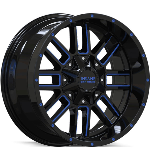 Insane Off-Road IO-07 Gloss Black with Blue Milled Spokes