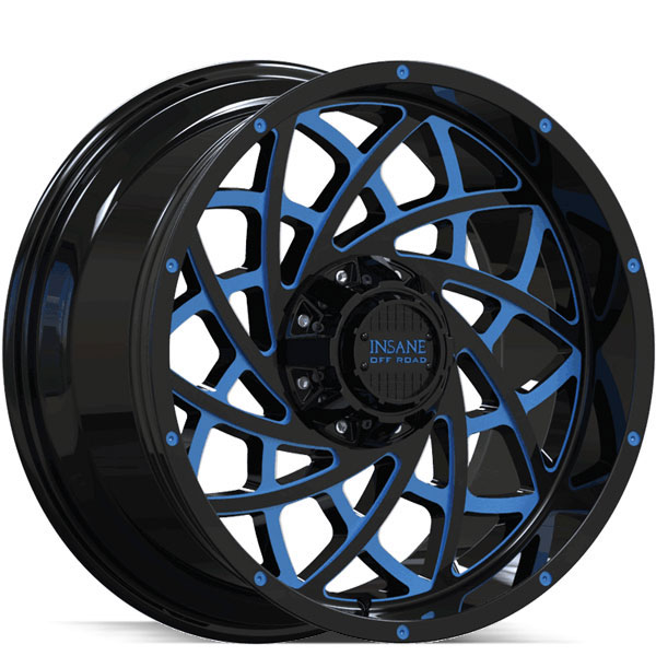 Insane Off-Road IO-18 Gloss Black with Blue Milled Spokes